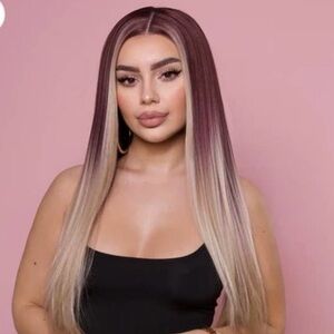 Miona beauty lace front mika wig straight Brown Burgundy Roots Blonde Balayage